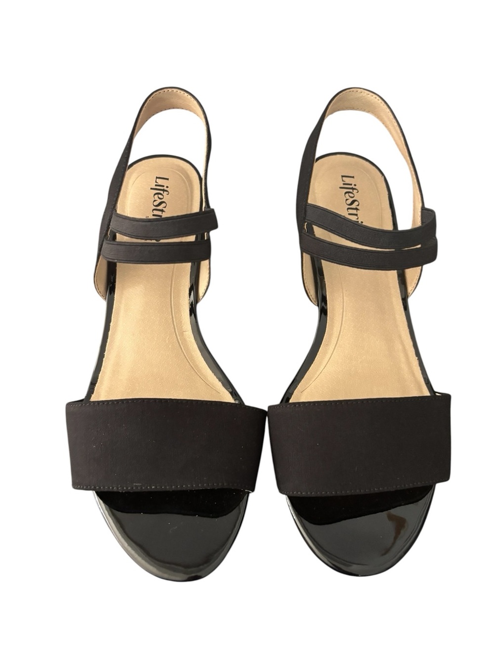 Life Stride Yolo Black Microsuede Womens Size 9 Open-Toe Slingback Heels